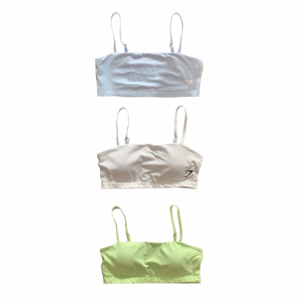 Three Gymshark Bandeau Sports Bras 🤍💙💚